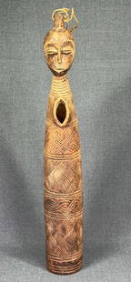 African Lega DRC Side Blown Trumpet: African Lega DRC Side Blown Trumpet.Carved wood, fibers. For measures please refer to the pictures taken with a measuring tape. IN HOUSE Estimated* shipping and handling cost within the U.S. : $19 We