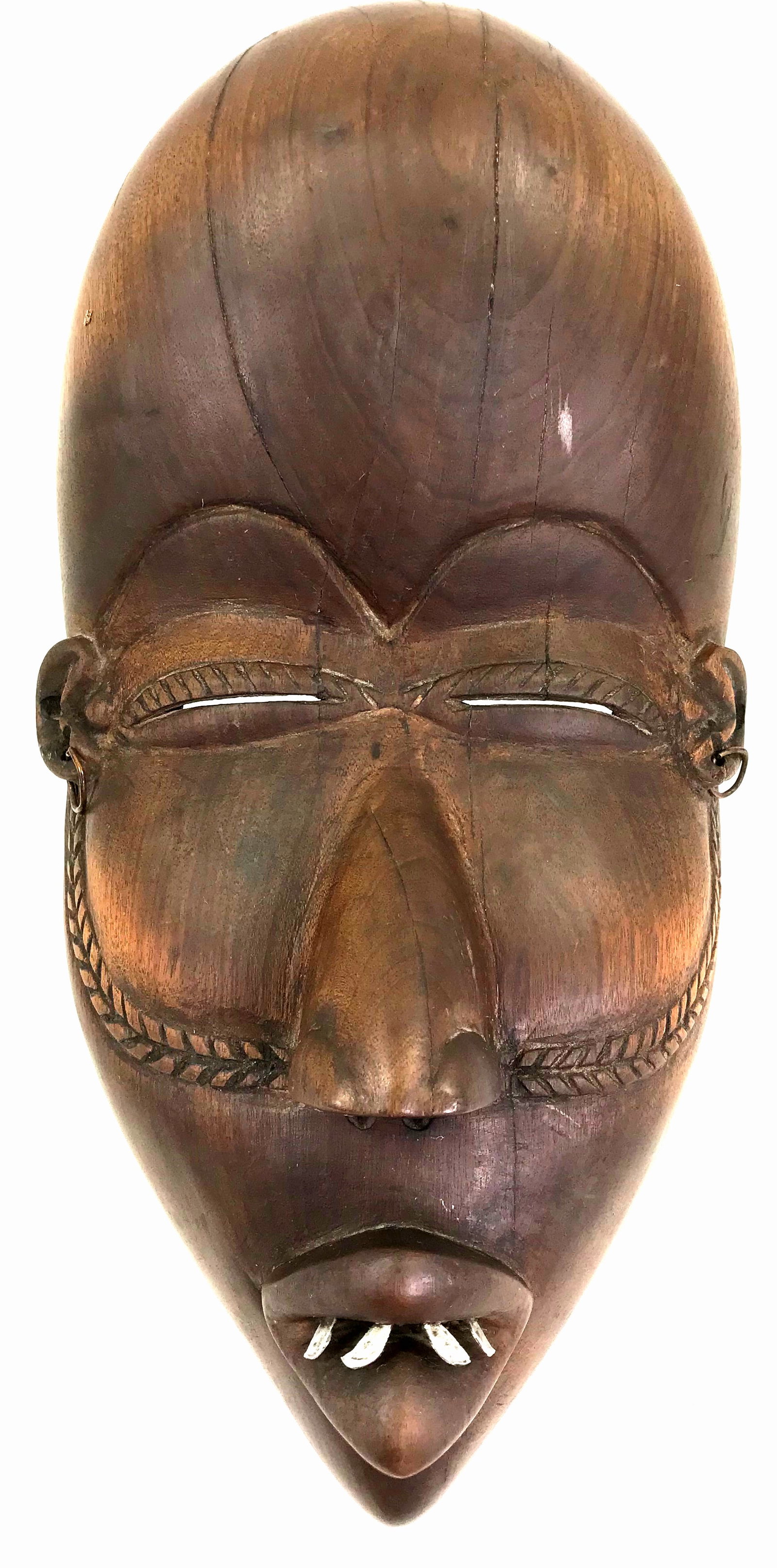 African Dan, Liberia, Mask.: African Dan, Liberia, Mask. Carved Wood Metal Teeth and Earrings .It measures 11 1/4 inches long and 6 1/4 inches widest. Weight: 1 pound 13 oz. This is a NO RESERVE AUCTION: there are no hidden or co