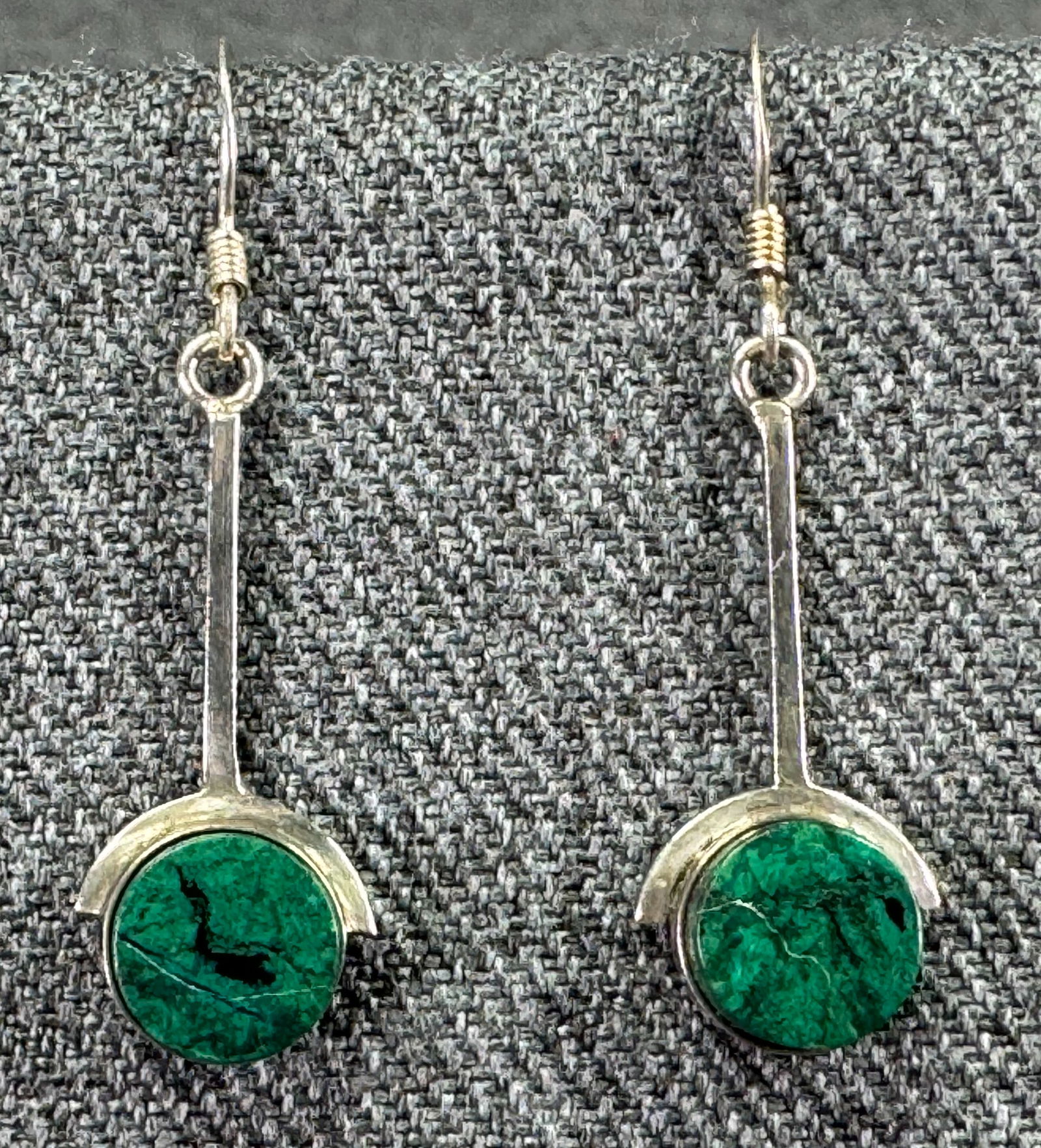Vintage MCM JRPAL malachite sterling silver hook earrings (1 of 7)