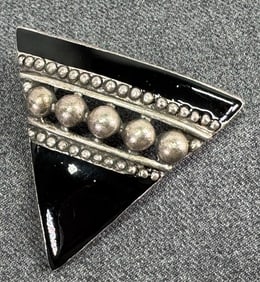 Vintage ethnic style black enamel silvertoned metal sliding pendant