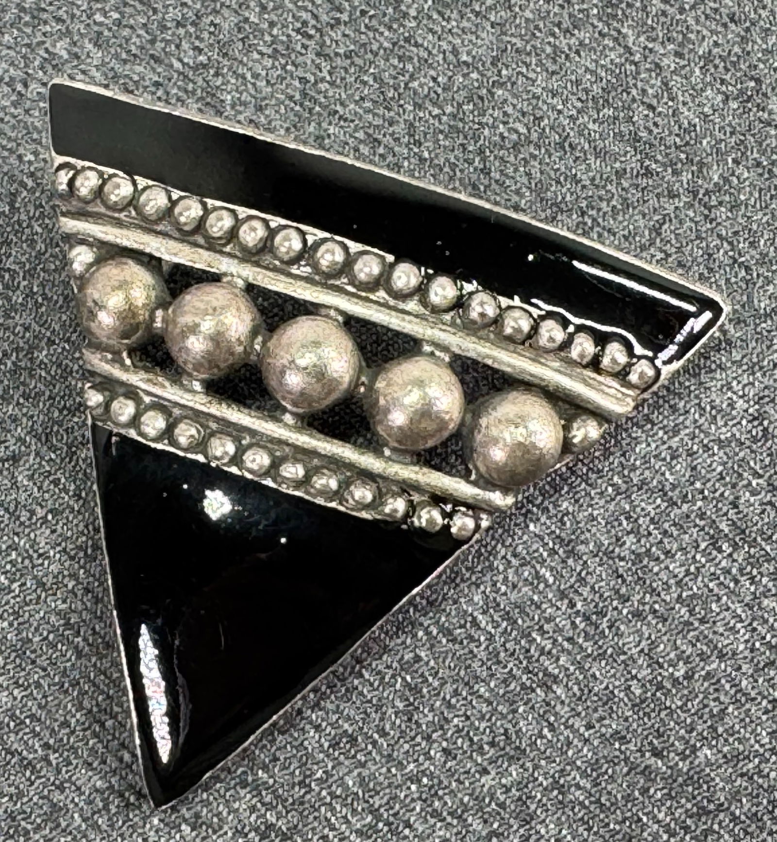 Vintage ethnic style black enamel silvertoned metal sliding pendant