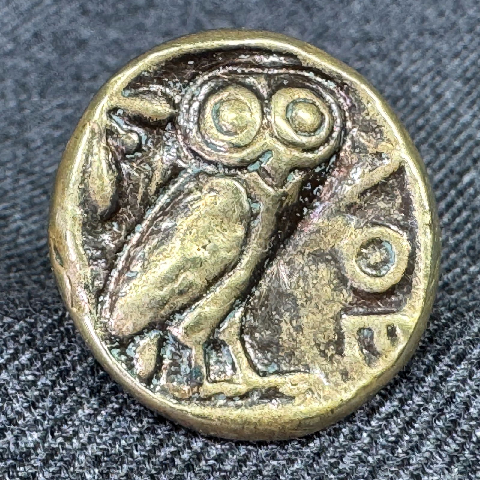 Vintage solid bronze owl Greek coin adjustable brass ring (1 of 7)
