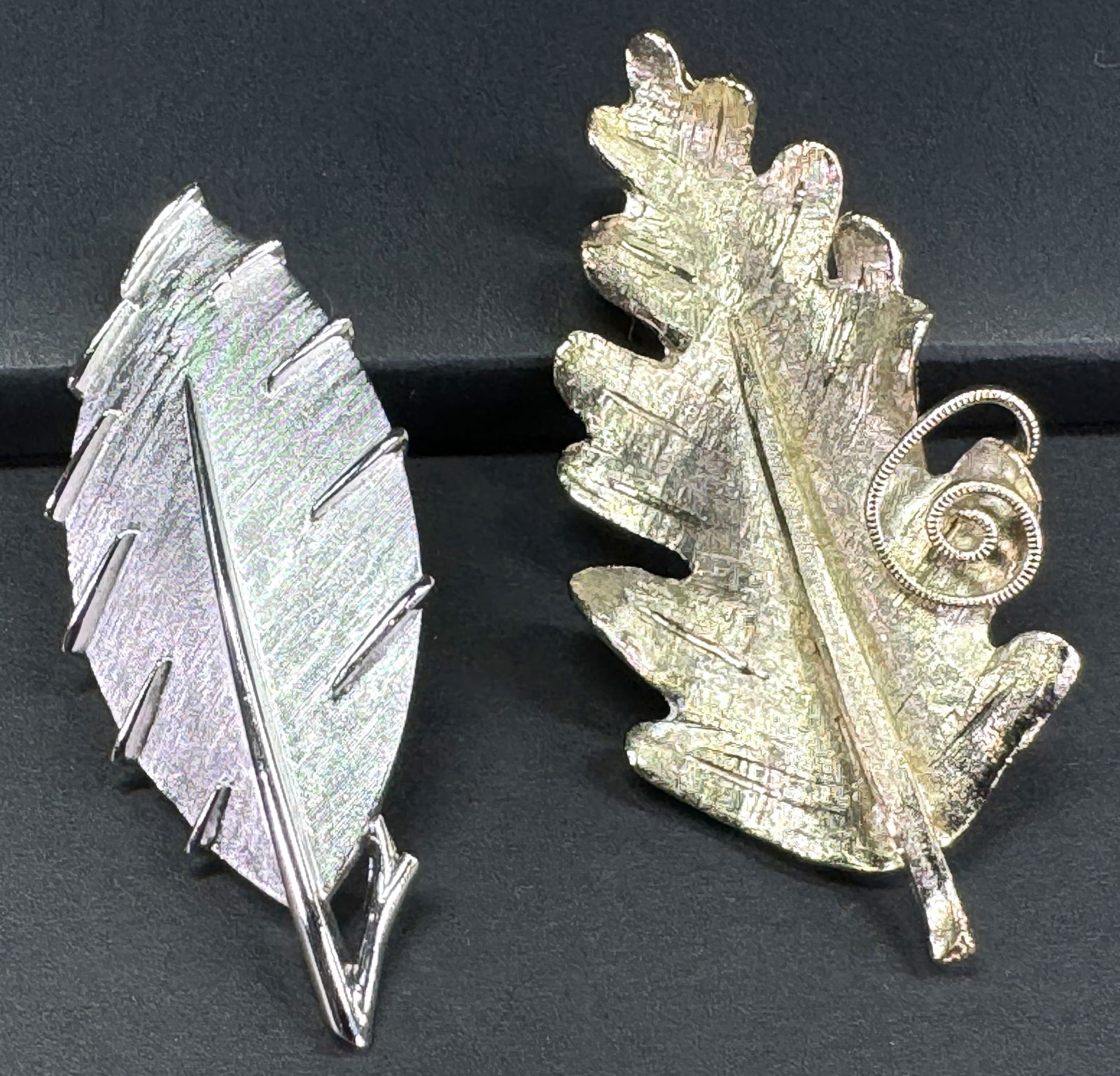 Vintage Crown Trifari silvertone & goldtone BSK brushed metal leaf pin brooches. (1 of 11)