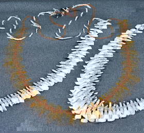 Old Native American Buffalo Teeth Necklace. 77 Buffalo teeth, Buckeye seed, cord. Superb example.