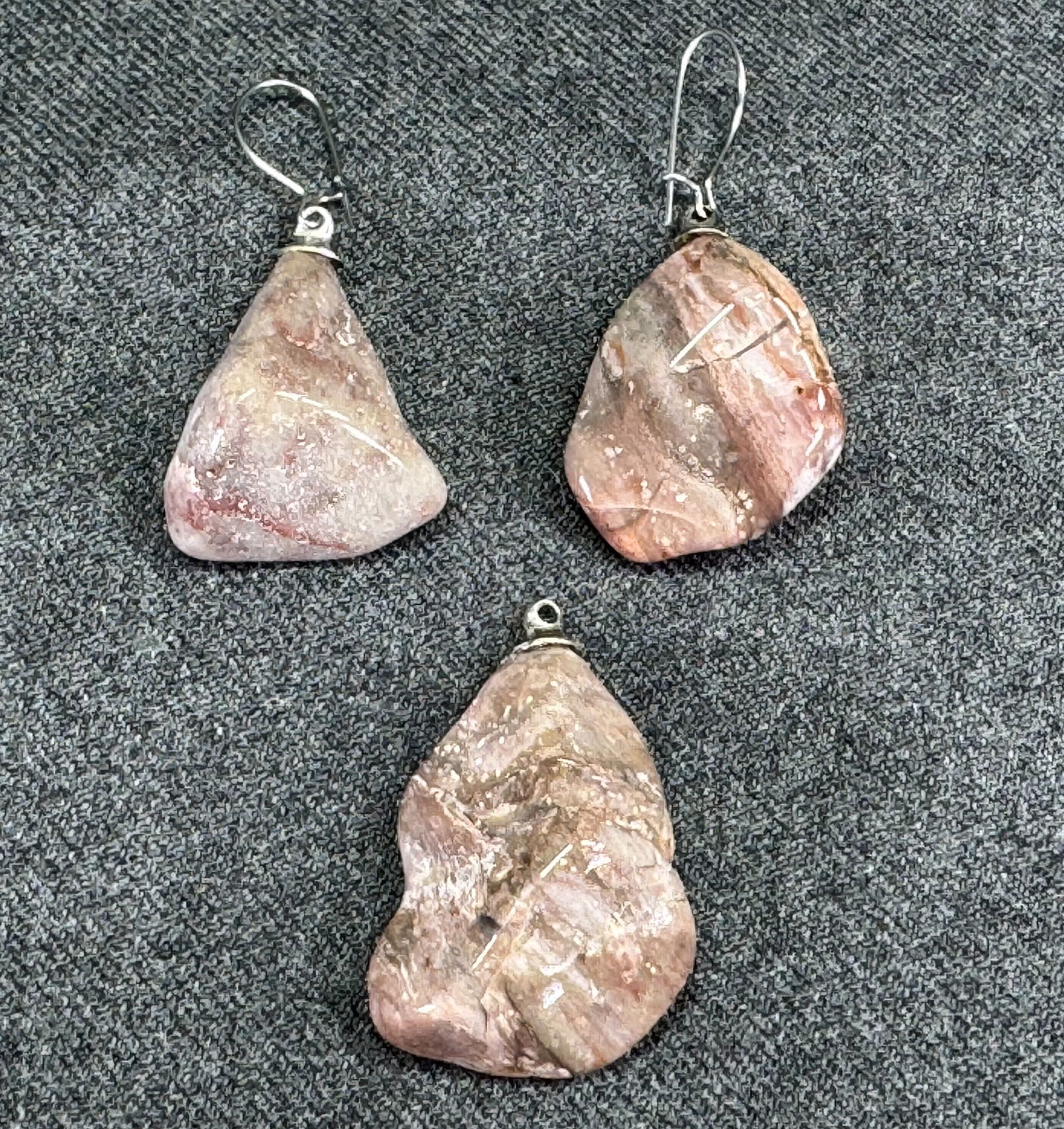 Vintage tumbled pink opal stone pendant and pierced earrings (1 of 4)
