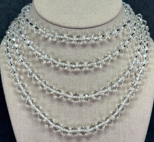Vintage flapper style clear crystals hand knotted in between necklace