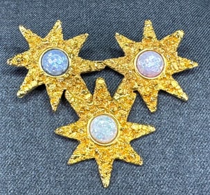 Vintage opal color lucite beads textured flowers statement brooch pin