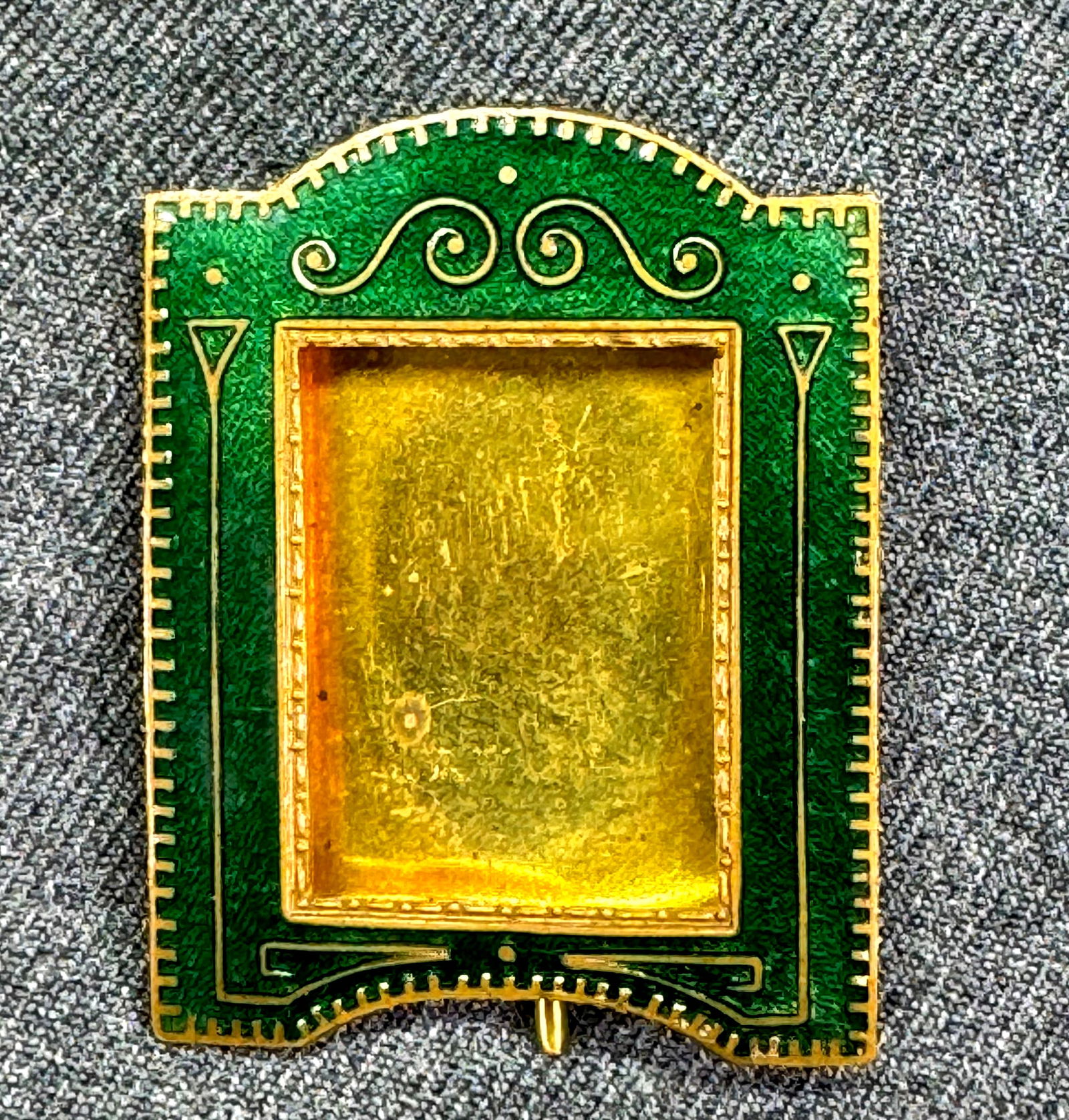 Antique Austrian Vienna Secession green enamel gold-toned miniature picture frame  u (1 of 7)