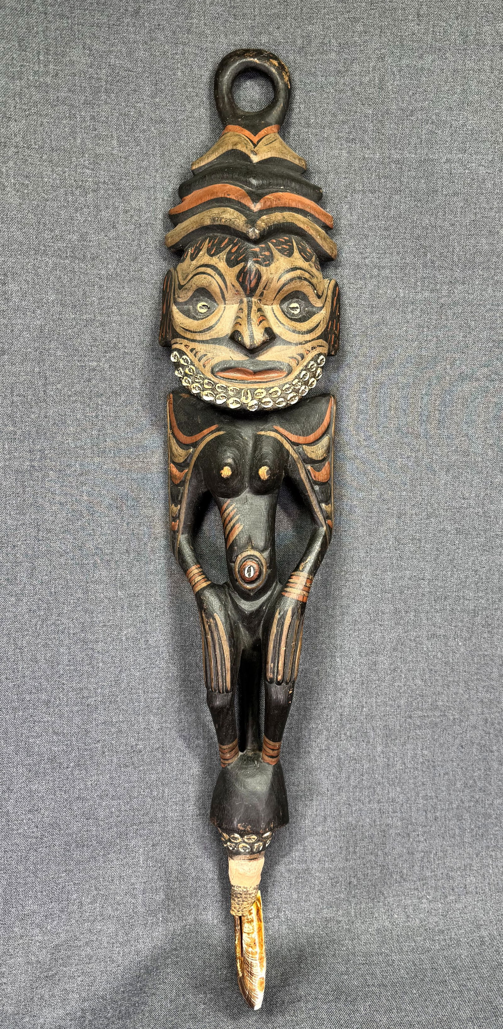Papua New Guinea Carving. Carved wood, pigments, nasa shells, fiber, tusk.: IN HOUSE FLAT SHIPPING & HANDLING COST WITHIN ALL THE U.S. : $18 To bypass LiveShipping, and use our In-House shipping service for $18 or shipping combined for multiple lots, please select “Arrange