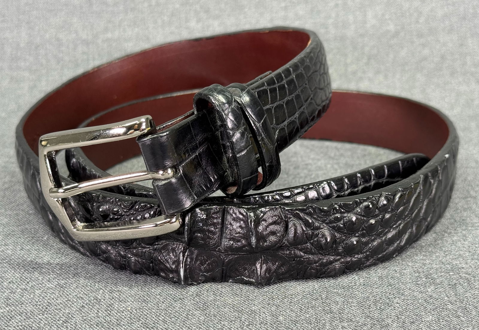 W. Kleinberg for Neiman Marcus Black Hornback Alligator Belt with Silver Nickel Buckle (1 of 9)