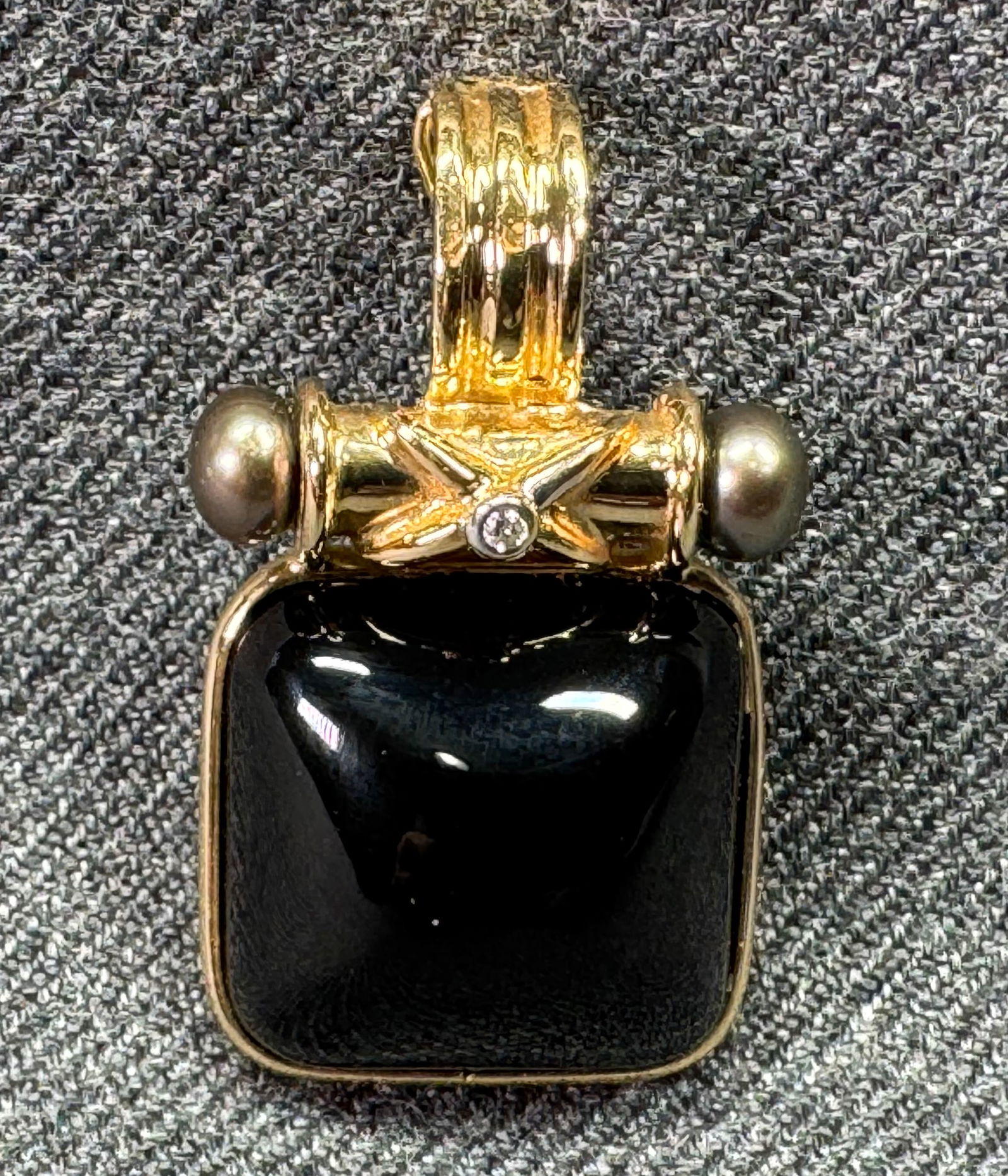 Vintage Solid 14k Yellow Gold, Black Onyx, Diamond & Pearls Charm Enhancer Pendant (1 of 11)