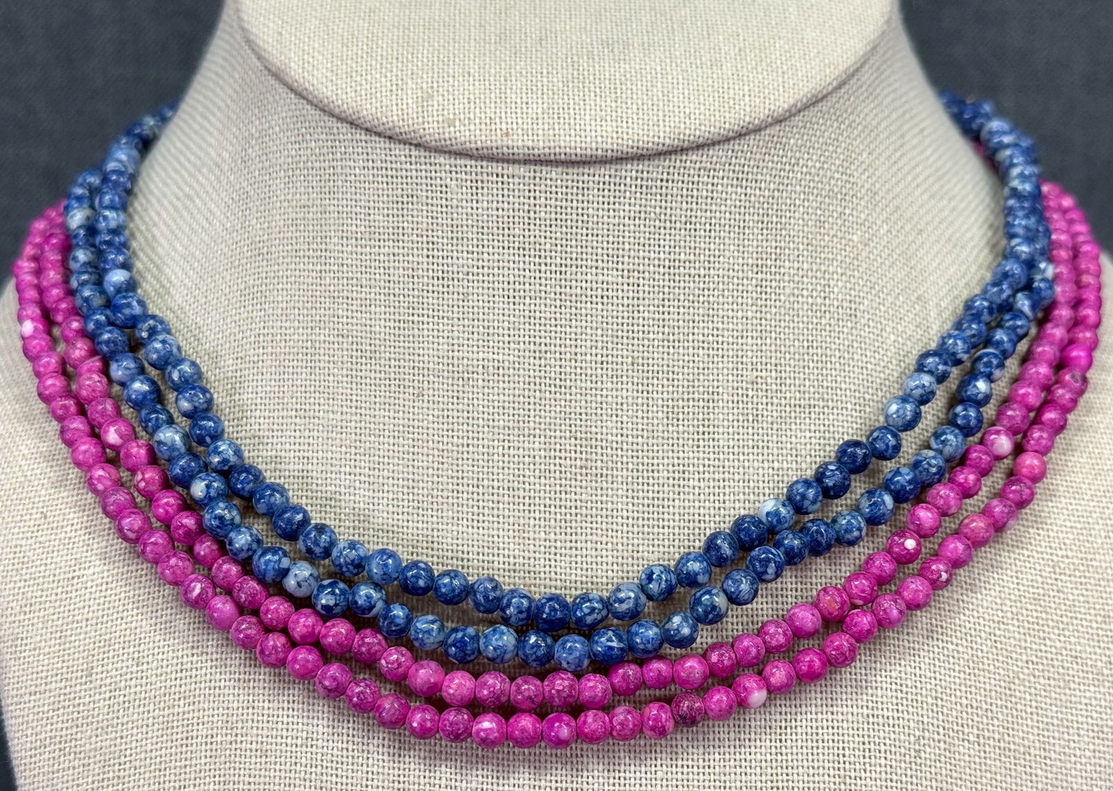 Vintage ethnic dyed raspberry & blue stabilized stone necklaces: IN HOUSE FLAT SHIPPING & HANDLING COST WITHIN ALL THE U.S. : $7 To bypass LiveShipping, and use our In-House shipping service for $7 or shipping combined for multiple lots, please select “Arrange Yo