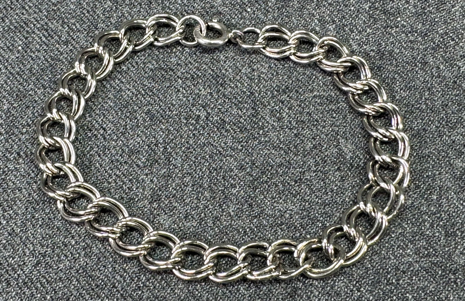 Vintage Sterling Silver Double Rolo Link Charm Bracelet (1 of 9)