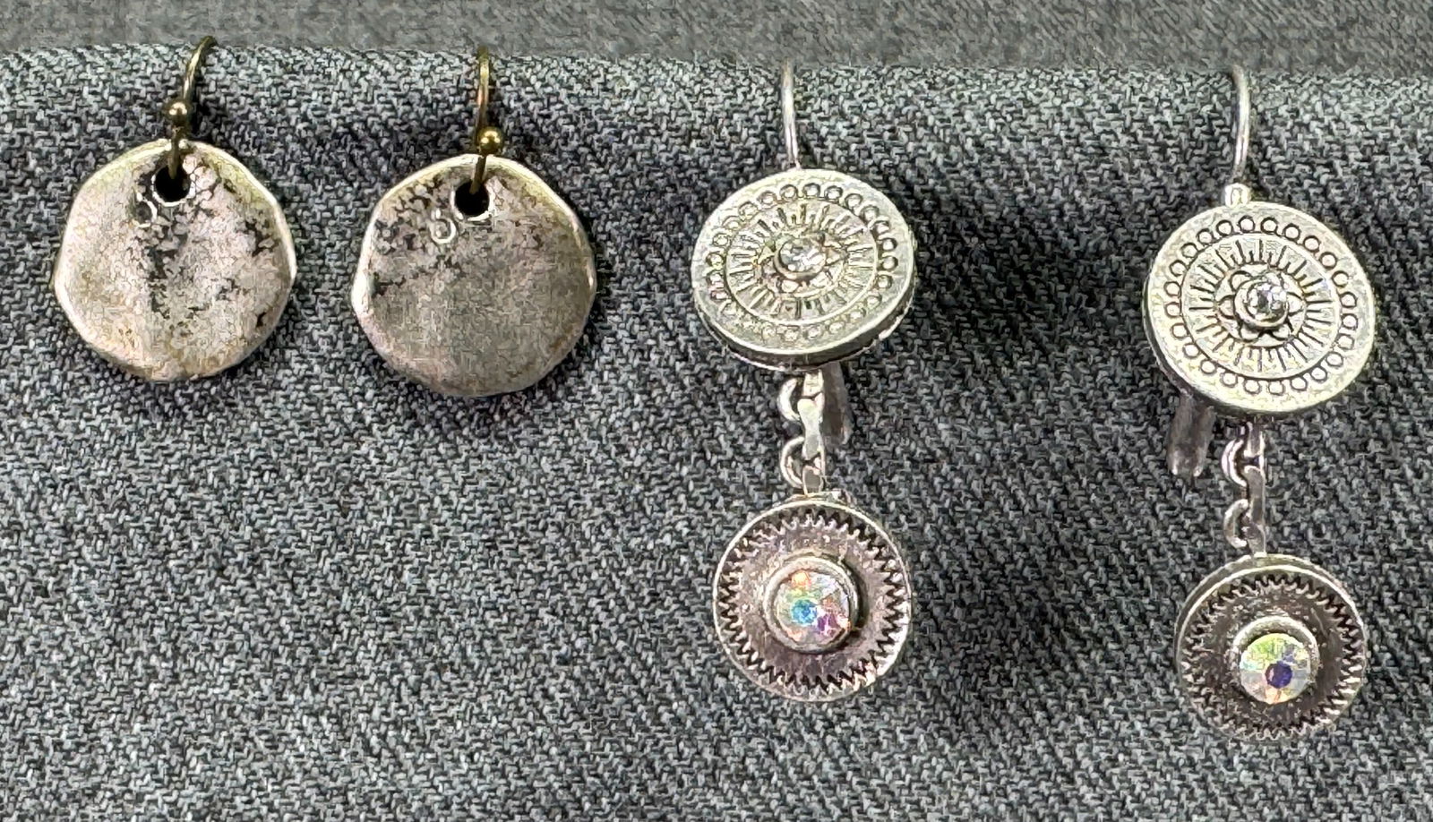 Vintage assorted AB crystals flower dangle and rounded pierced earrings: IN HOUSE FLAT SHIPPING & HANDLING COST WITHIN ALL THE U.S. : $7 To bypass LiveShipping, and use our In-House shipping service for $7 or shipping combined for multiple lots, please select “Arrange Yo