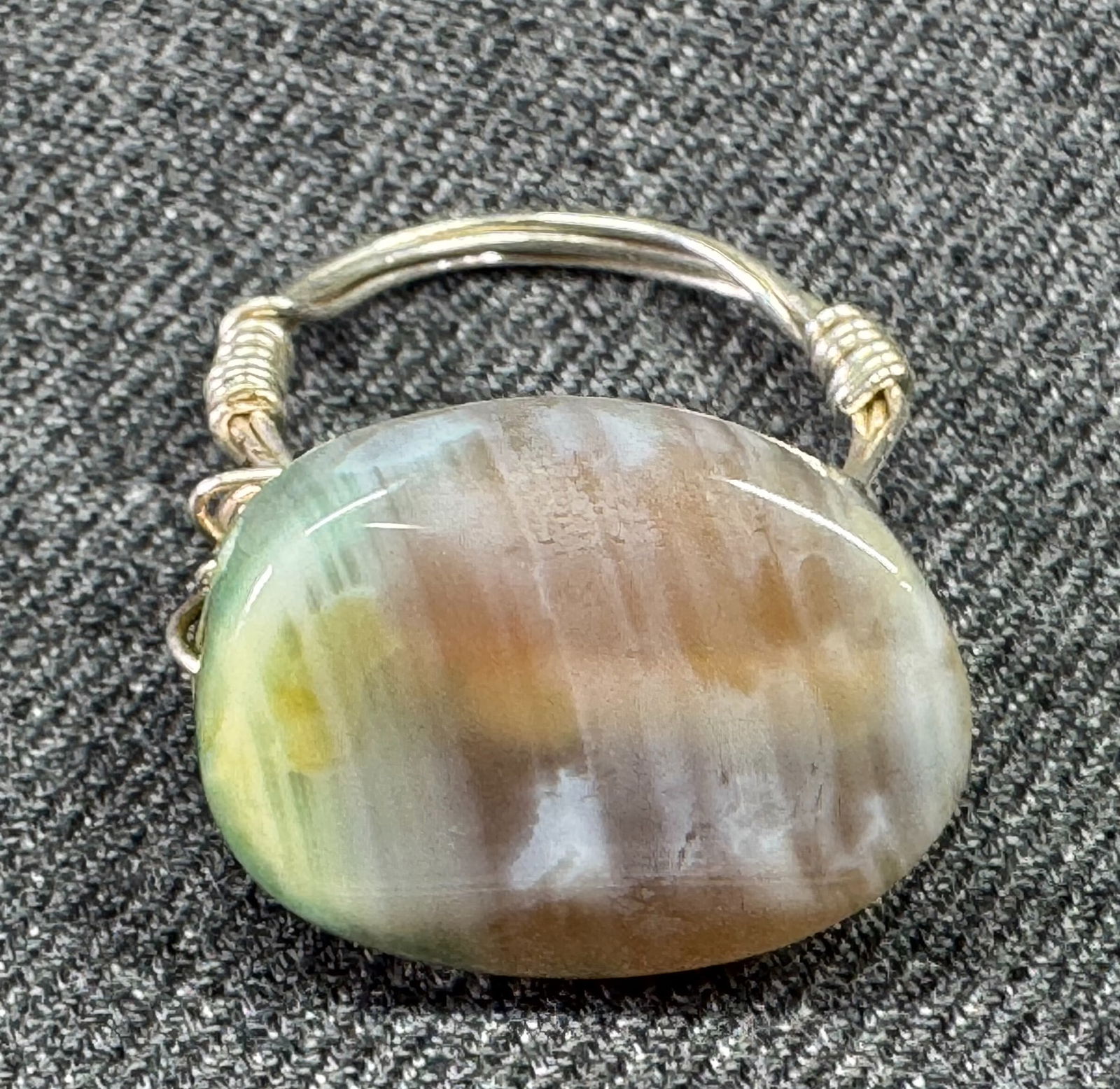 Artisan wrapped in silvertoned wire moving marbled resin bead ring (1 of 7)