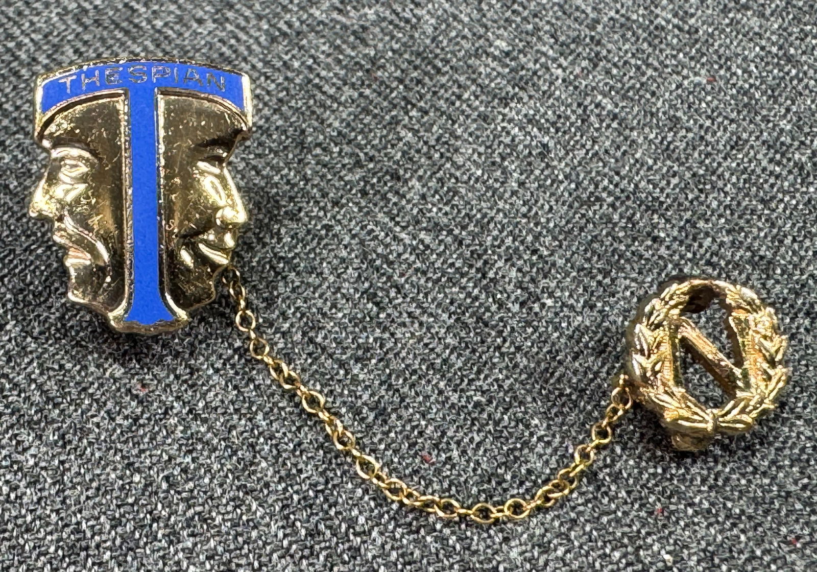 Vintage Enamel Goldtoned Thespian Society Lapel Pin: IN HOUSE FLAT SHIPPING & HANDLING COST WITHIN ALL THE U.S. : $7 To bypass LiveShipping, and use our In-House shipping service for $7 or shipping combined for multiple lots, please select “Arrange Yo