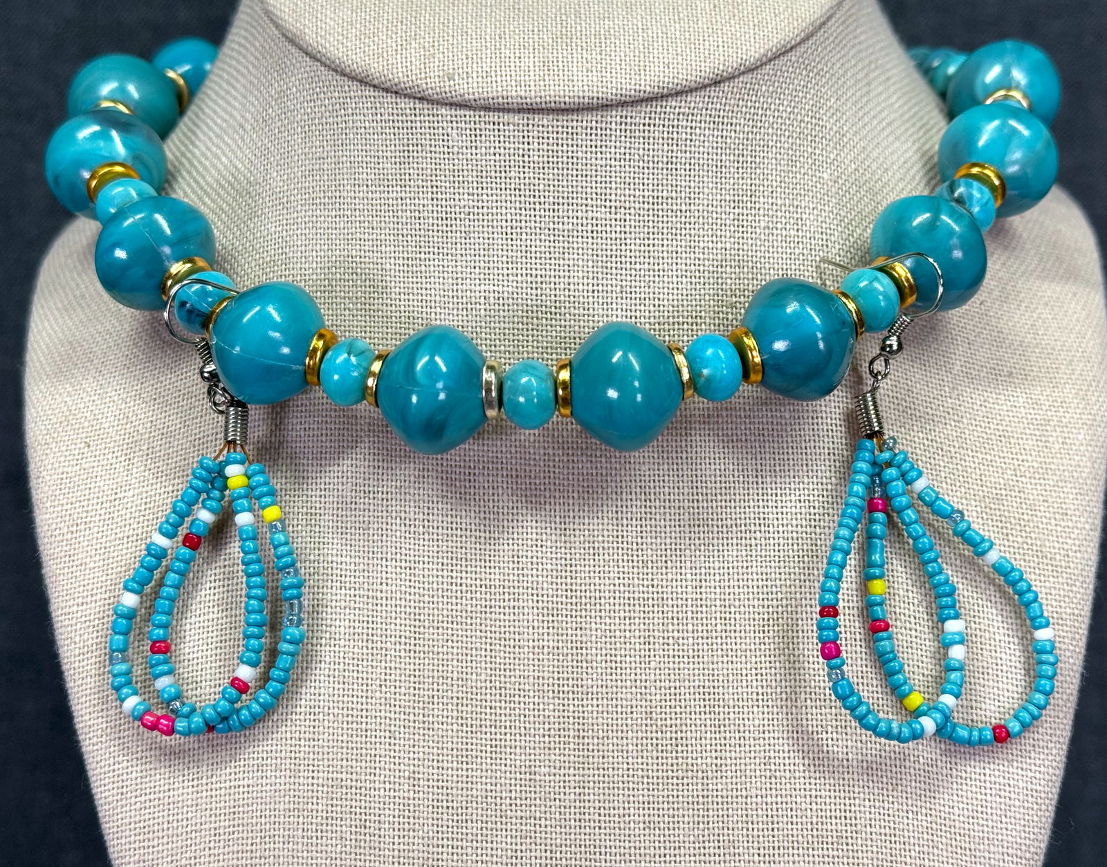 Seed glass beaded hook earrings and plastic necklace: IN HOUSE FLAT SHIPPING & HANDLING COST WITHIN ALL THE U.S. : $7 To bypass LiveShipping, and use our In-House shipping service for $7 or shipping combined for multiple lots, please select “Arrange Yo