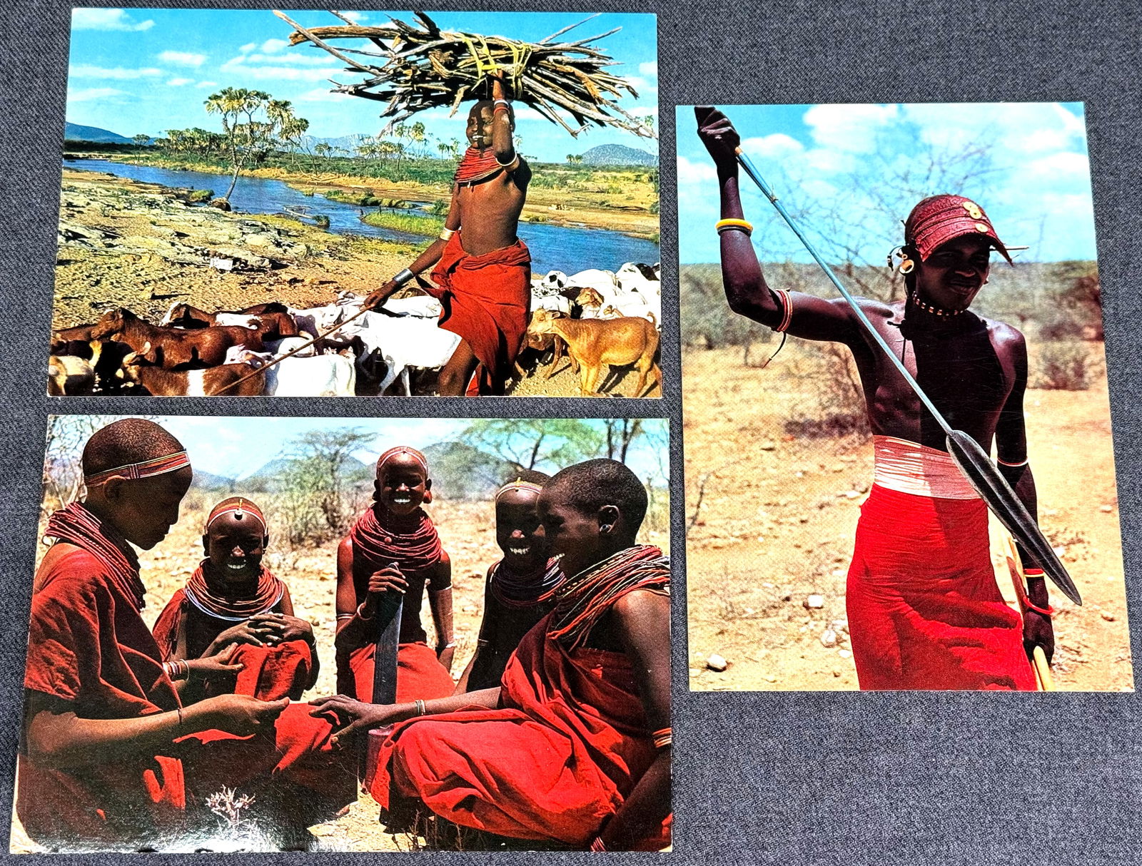 Vintage 70s African Postcards. Samburu People by Dino Sassi. Lot of 3 .: IN HOUSE FLAT SHIPPING & HANDLING COST WITHIN ALL THE U.S. : $7 To bypass LiveShipping, and use our In-House shipping service for $7 or shipping combined for multiple lots, please select “Arrange Yo