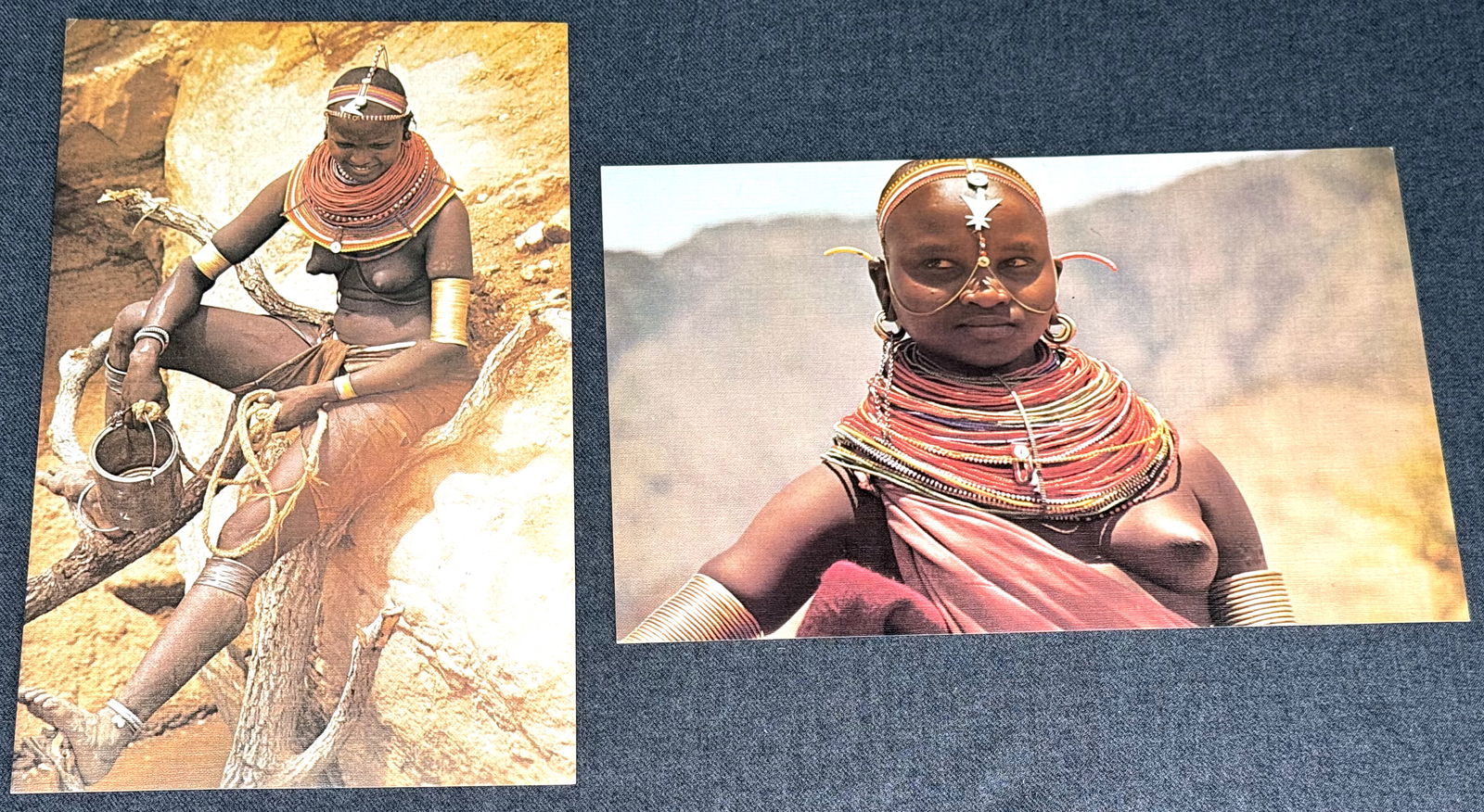 Vintage 70s African Postcards. M+P Africana Samburu Girl by John Eames. Lot of 2 .: IN HOUSE FLAT SHIPPING & HANDLING COST WITHIN ALL THE U.S. : $7 To bypass LiveShipping, and use our In-House shipping service for $7 or shipping combined for multiple lots, please select “Arrange Yo
