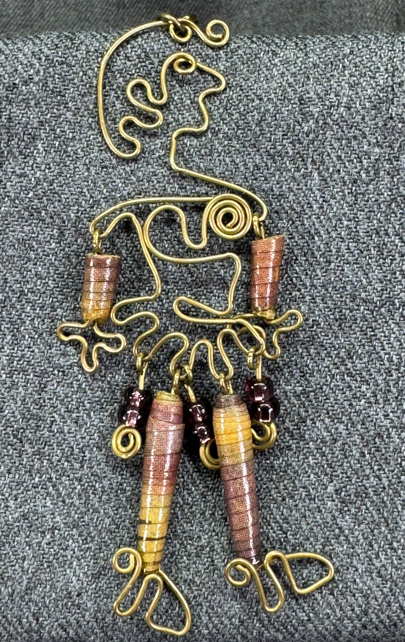 Vintage artist bronce wire, glass & paper beads working man pendant. V: IN HOUSE FLAT SHIPPING & HANDLING COST WITHIN ALL THE U.S. : 7 To bypass LiveShipping, and use our In-House shipping service for 7 or shipping combined for multiple lots, please select “Arrange