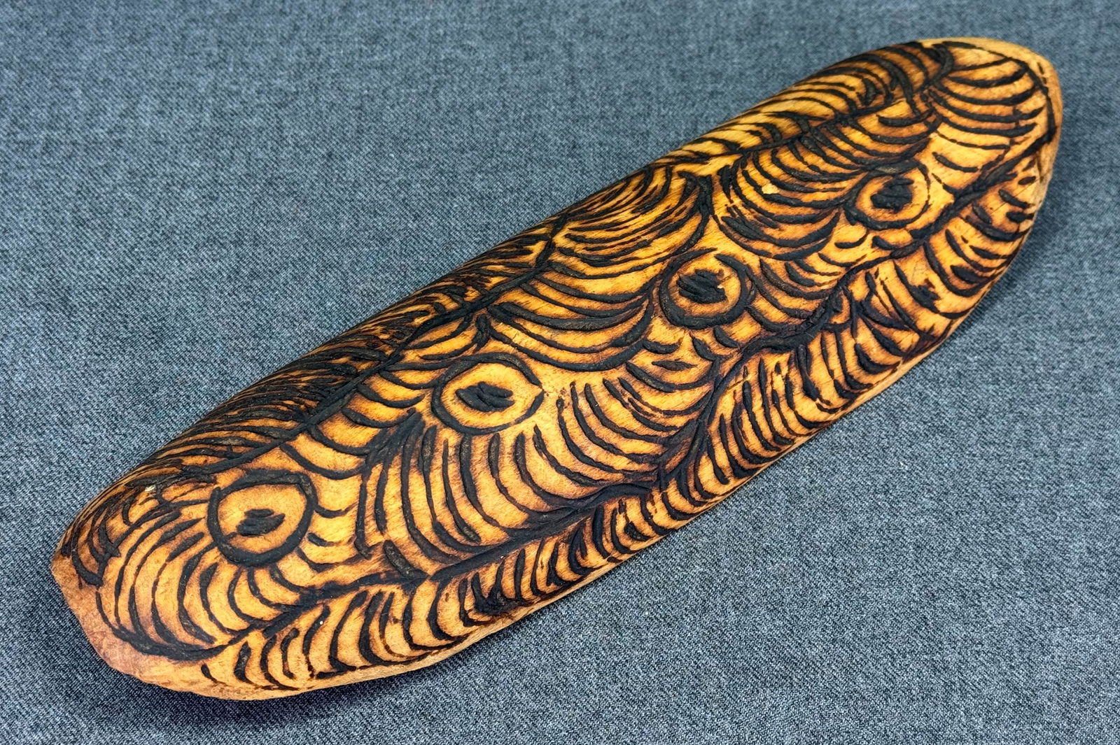 Aboriginal Australia Pokerwork Wood Coolamon: IN HOUSE FLAT SHIPPING & HANDLING COST WITHIN ALL THE U.S. : 14 To bypass LiveShipping, and use our In-House shipping service for 14 or shipping combined for multiple lots, please select “Arrang