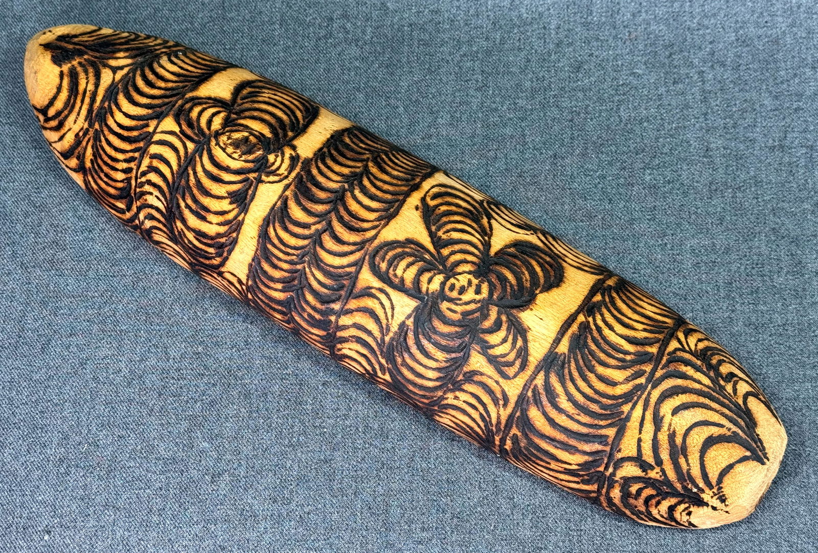 Aboriginal Australia Pokerwork Wood Coolamon: IN HOUSE FLAT SHIPPING & HANDLING COST WITHIN ALL THE U.S. : 14 To bypass LiveShipping, and use our In-House shipping service for 14 or shipping combined for multiple lots, please select “Arrang