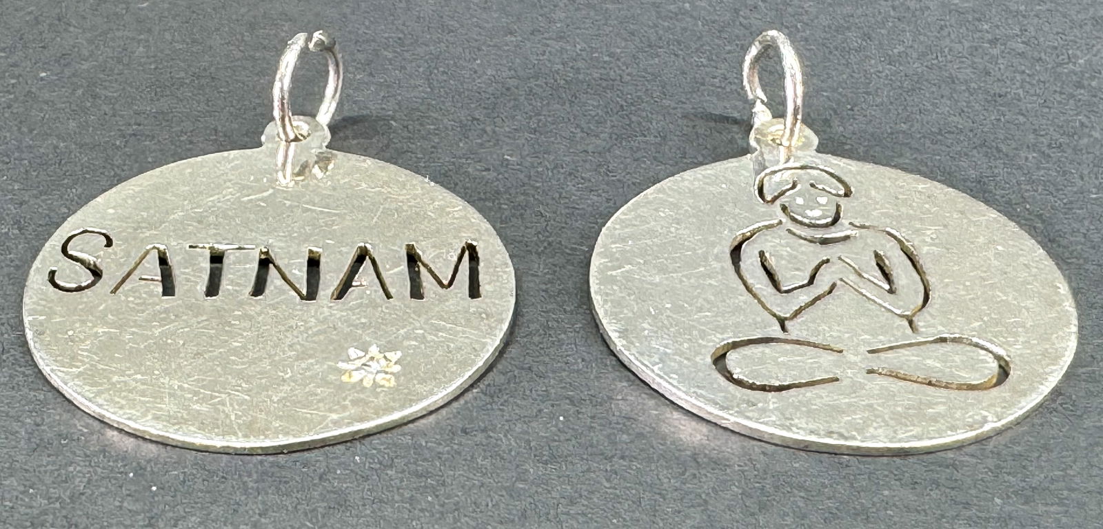 Vintage Jane Basch Sterling silver cut out Buddha & encrusted diamond Satnam medal pendants.: IN HOUSE FLAT SHIPPING & HANDLING COST WITHIN ALL THE U.S. : 7 To bypass LiveShipping, and use our In-House shipping service for 7 or shipping combined for multiple lots, please select “Arrange