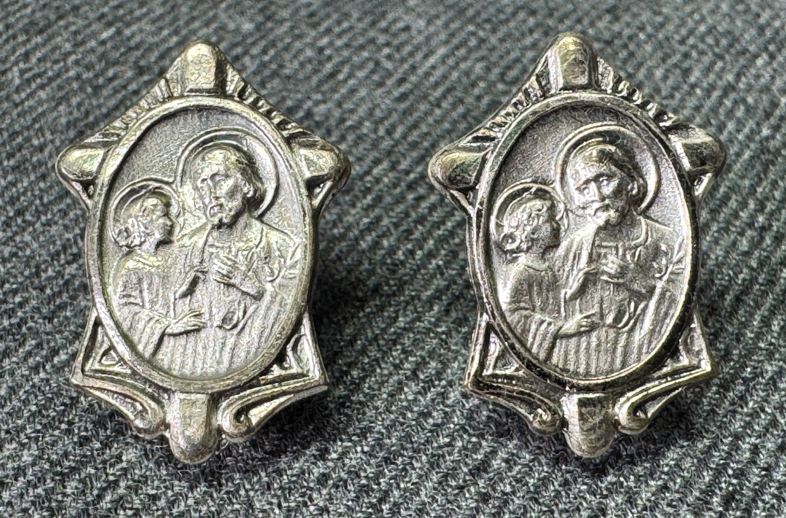 Vintage Our Sacred Heart of Jesus & Angel Guardian on back miniature brooch pins. Lot of 2: IN HOUSE FLAT SHIPPING & HANDLING COST WITHIN ALL THE U.S. : 7 To bypass LiveShipping, and use our In-House shipping service for 7 or shipping combined for multiple lots, please select “Arrange