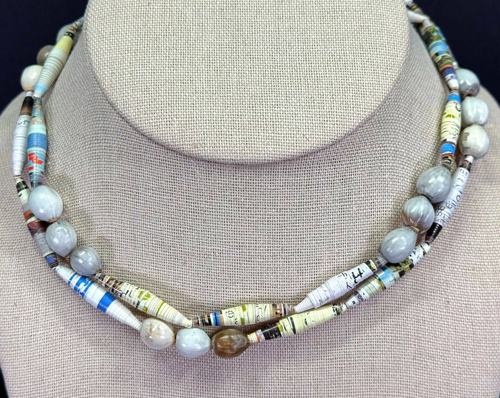 Vintage ethnic rolled paper & seeds beaded necklace: IN HOUSE FLAT SHIPPING & HANDLING COST WITHIN ALL THE U.S. : 7 To bypass LiveShipping, and use our In-House shipping service for 7 or shipping combined for multiple lots, please select “Arrange