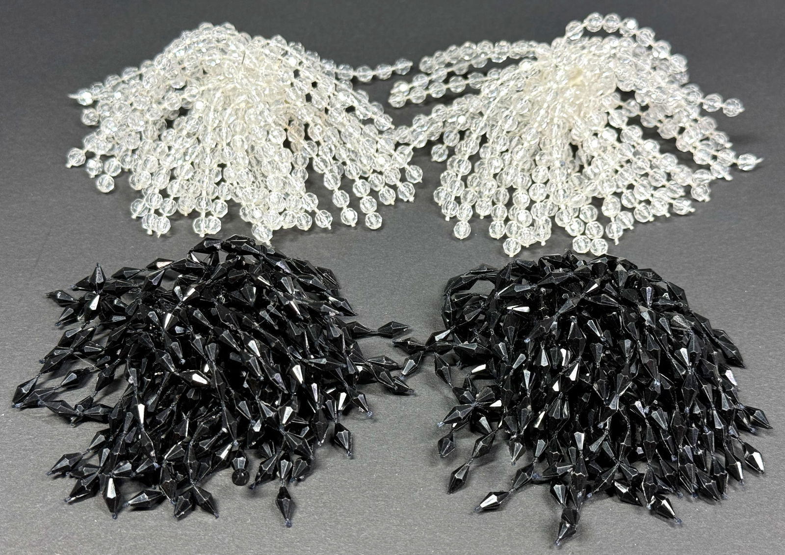 Vintage assorted black & clear plastic waterfall beads shoe clips.: IN HOUSE FLAT SHIPPING & HANDLING COST WITHIN ALL THE U.S. : 7 To bypass LiveShipping, and use our In-House shipping service for 7 or shipping combined for multiple lots, please select “Arrange