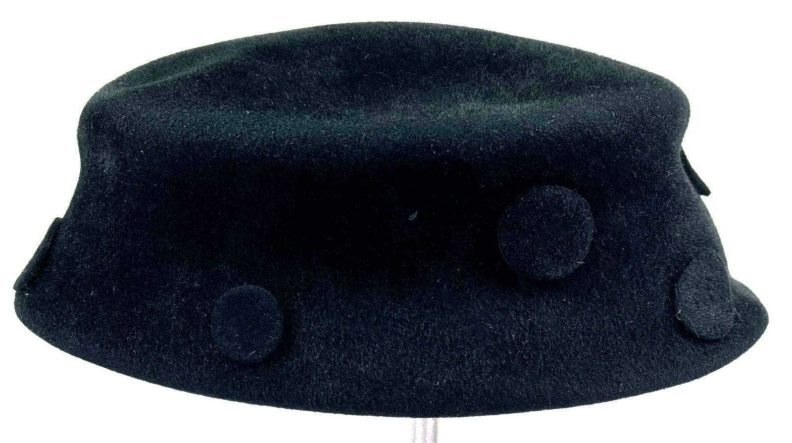 Vintage flapper applied dots black felt pillbox hat: IN HOUSE FLAT SHIPPING & HANDLING COST WITHIN ALL THE U.S. : 10 To bypass LiveShipping, and use our In-House shipping service for 10 or shipping combined for multiple lots, please select “Arrang