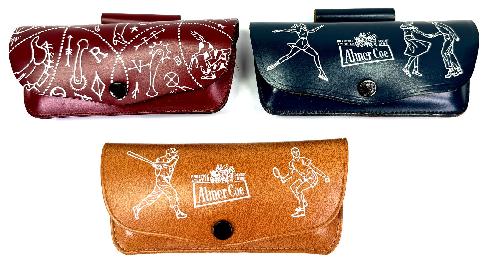 Vintage Almer Coe dancing, cowboys days & sports kids plastic eyeglasses cases lot: IN HOUSE FLAT SHIPPING & HANDLING COST WITHIN ALL THE U.S. : 7 To bypass LiveShipping, and use our In-House shipping service for 7 or shipping combined for multiple lots, please select “Arrange