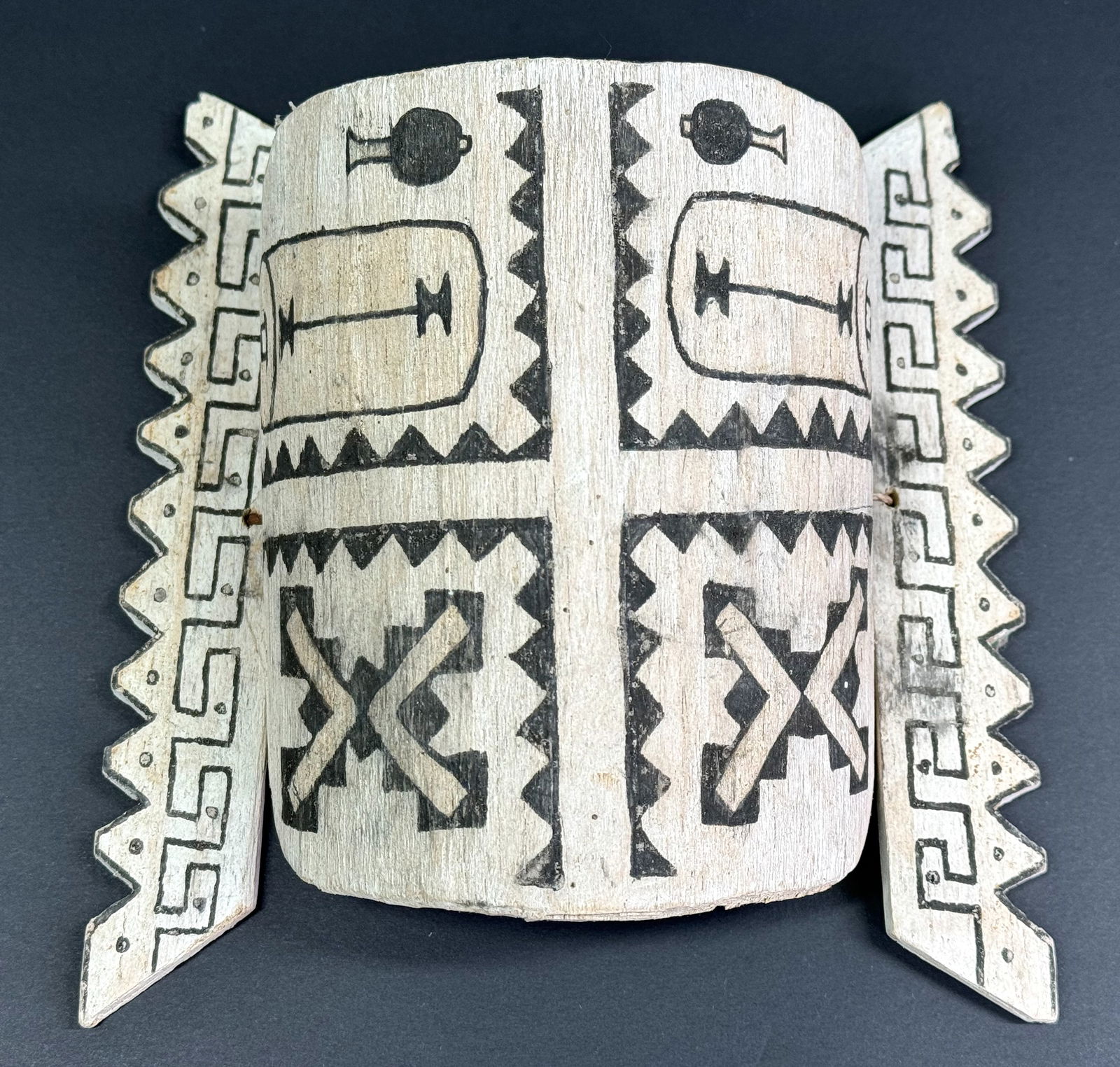 Rare Amazonian Bora Ceremonial Small Mask. Decorated Balsa wood, fiber.: IN HOUSE FLAT SHIPPING & HANDLING COST WITHIN ALL THE U.S. : 14 To bypass LiveShipping, and use our In-House shipping service for 14 or shipping combined for multiple lots, please select “Arrang