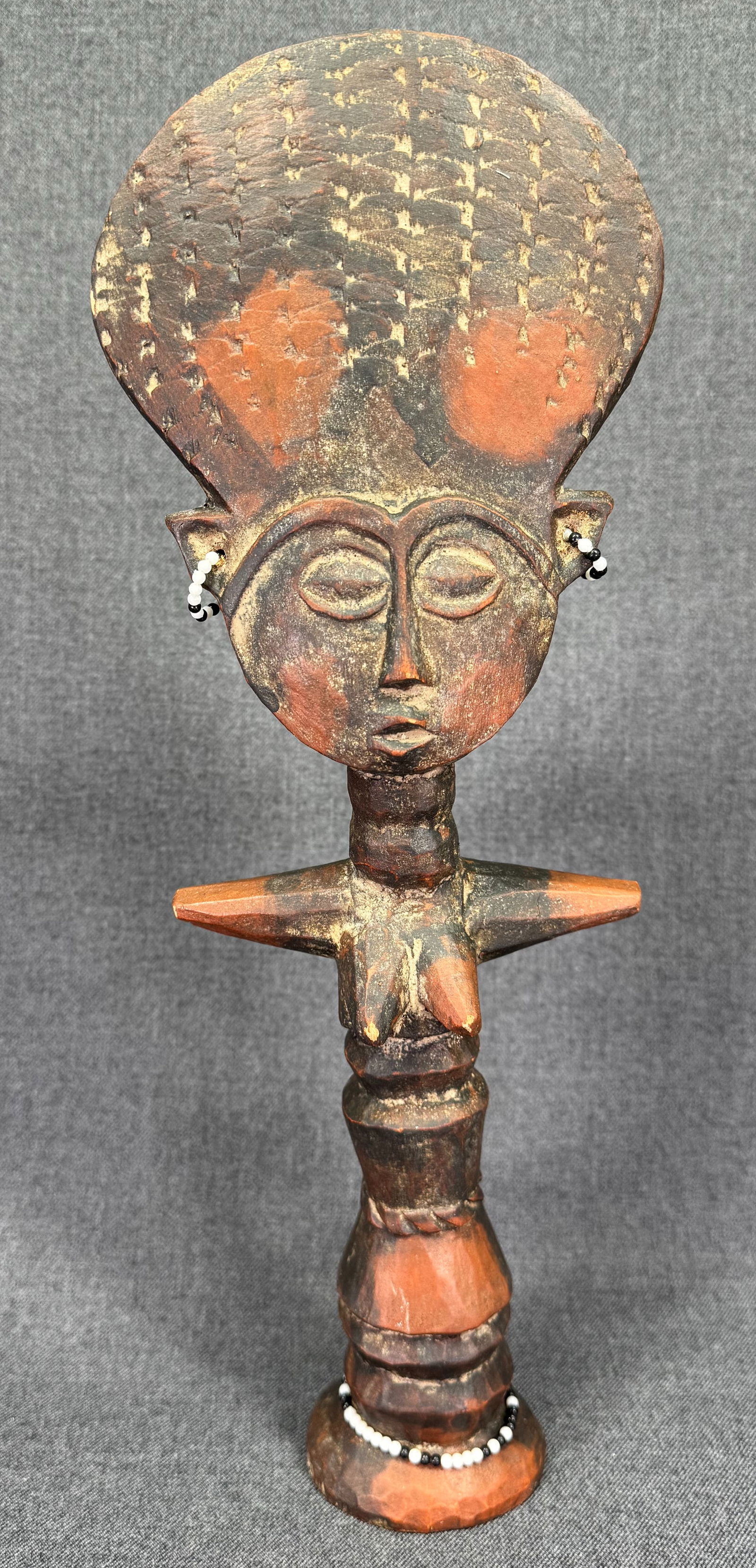 African Ashanti, Ghana, Akuaba Fertility Doll . Carved Wood, beads.: IN HOUSE FLAT SHIPPING & HANDLING COST WITHIN ALL THE U.S. : 15 To bypass LiveShipping, and use our In-House shipping service for 15 or shipping combined for multiple lots, please select “Arrang