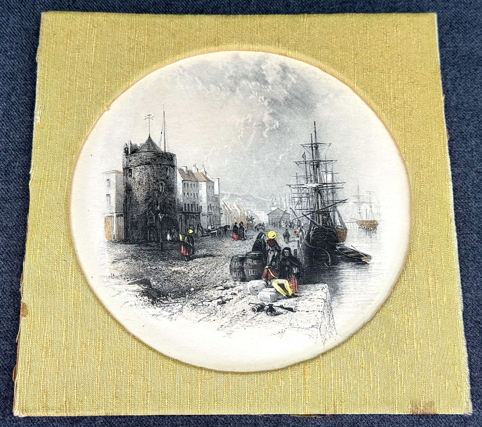 Vintage Sungott Art NY, hand colored port landscape print: IN HOUSE FLAT SHIPPING & HANDLING COST WITHIN ALL THE U.S. : 7 To bypass LiveShipping, and use our In-House shipping service for 7 or shipping combined for multiple lots, please select “Arrange