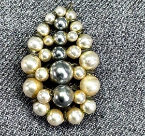 Vintage French Haskell Style pearly beads silver-toned clip brooch? solo earrings?