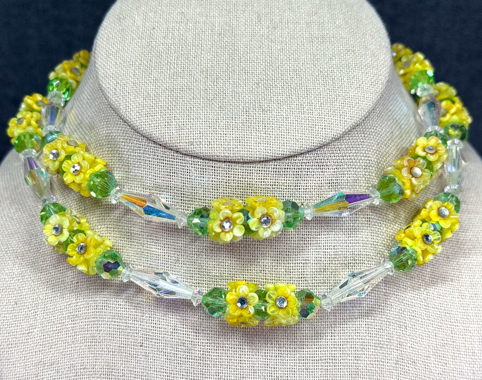 Vintage Vendome vaxhaul glass flowers crystals beaded collar necklace (1 of 9)