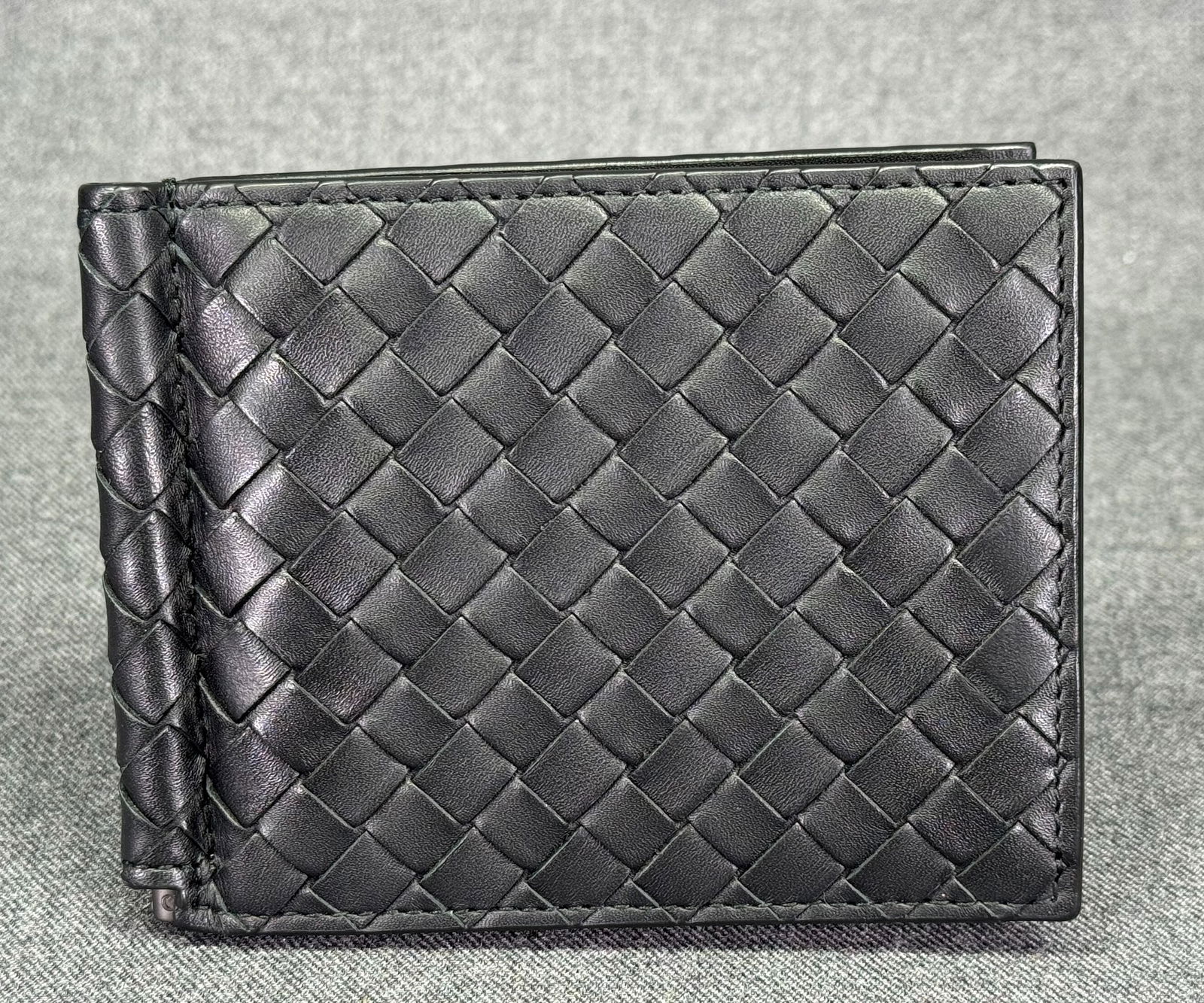 Bottega Veneta Black Intrecciato Calfskin Money Clip Bifold Wallet (1 of 13)