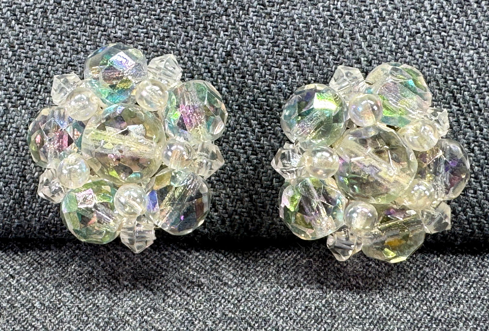 Vintage Western Germany AB glass flower screw back earrings: IN HOUSE FLAT SHIPPING & HANDLING COST WITHIN ALL THE U.S. : $7 To bypass LiveShipping, and use our In-House shipping service for $7 or shipping combined for multiple lots, please select “Arrange Yo