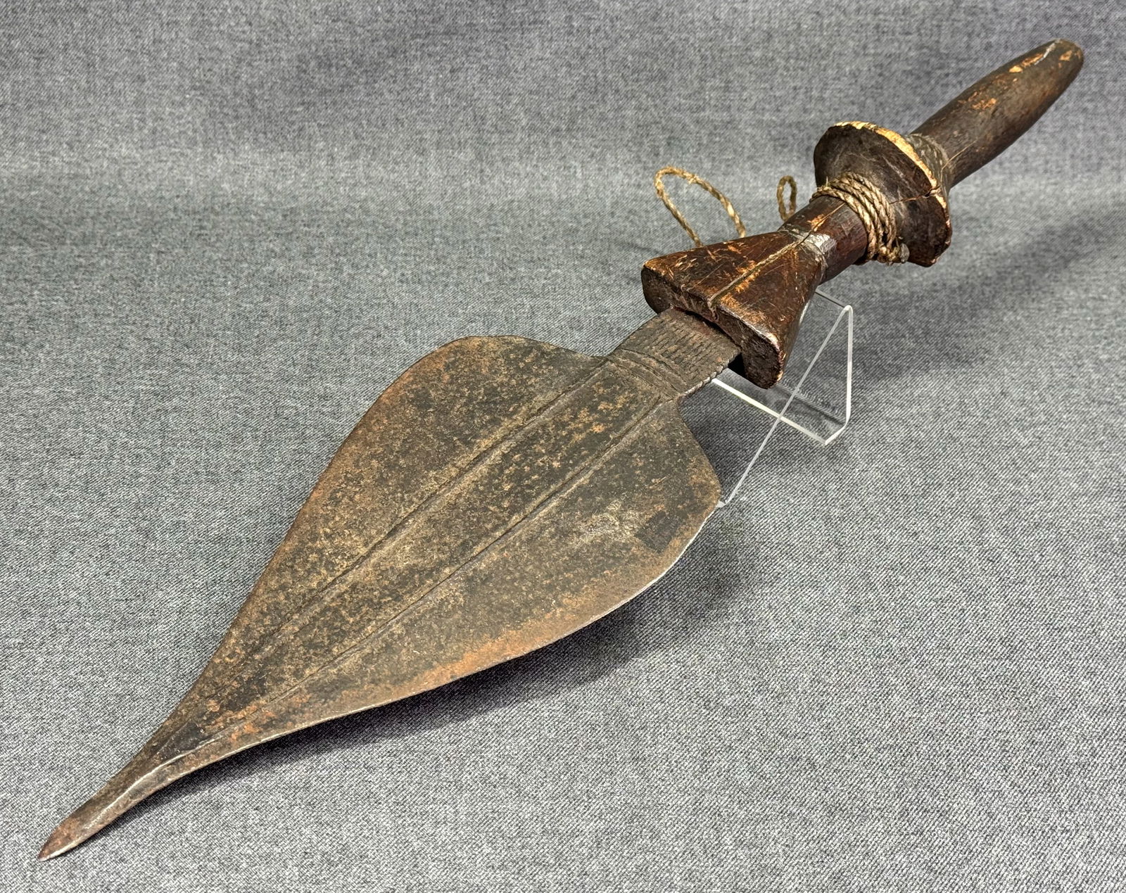 African Saka / Mongo DRC Knife. Iron, wood, fibers. (1 of 13)