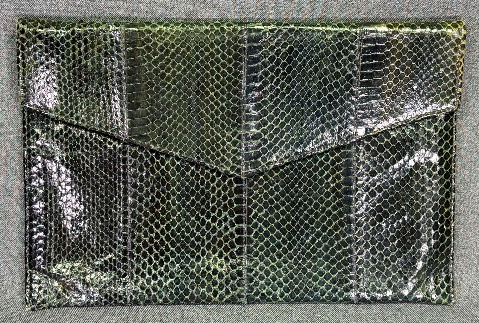 Vintage genuine dark teal snake skin envelope shaped clutch purse (1 of 8)