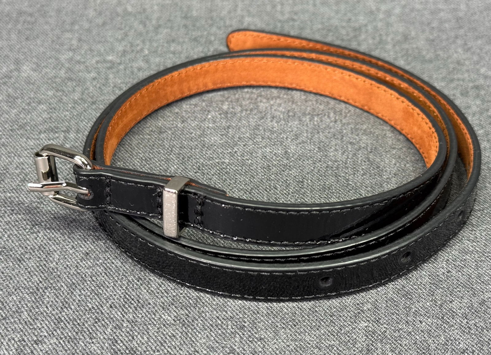 Vintage Cole Haan silver-toned buckle genuine black patent leather belt (1 of 7)