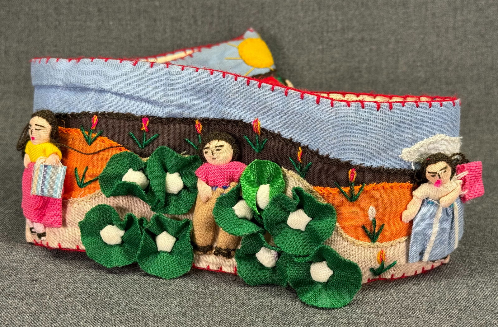 Vintage Peruvian Arpillera Textile Storyteller Folk Art Embroidered Belt (1 of 10)