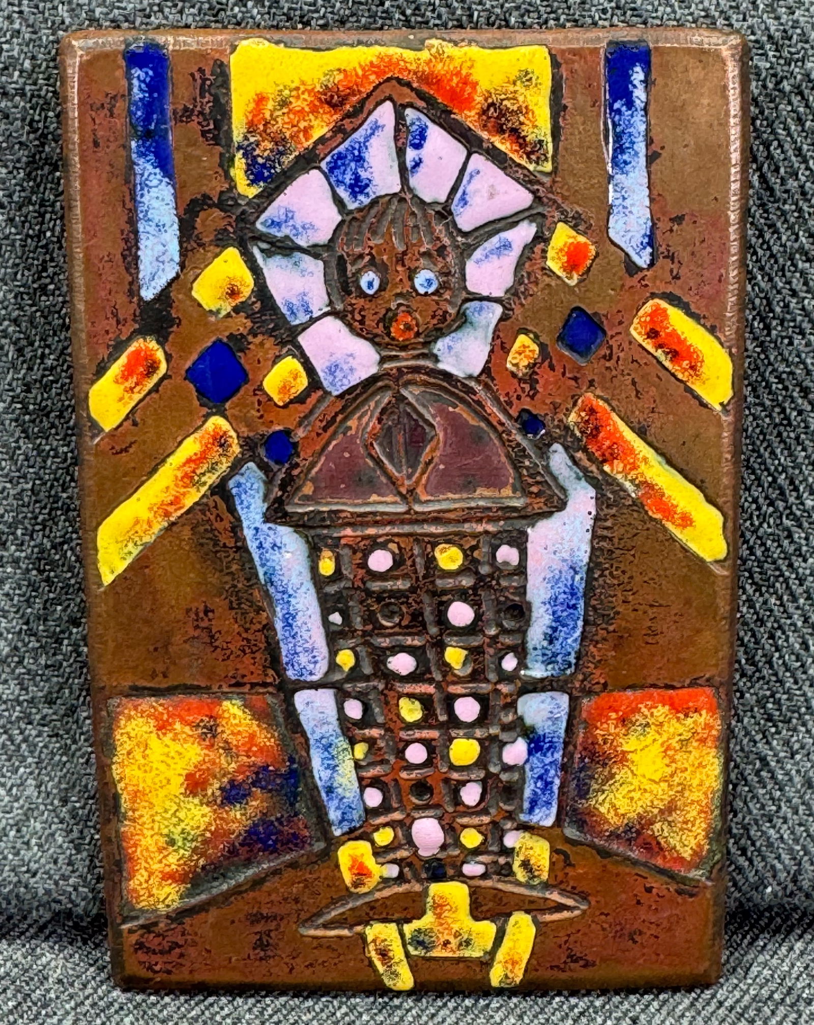 Vintage MCM L. Tarachas enamel on copper Baby Jesus brooch pin (1 of 7)