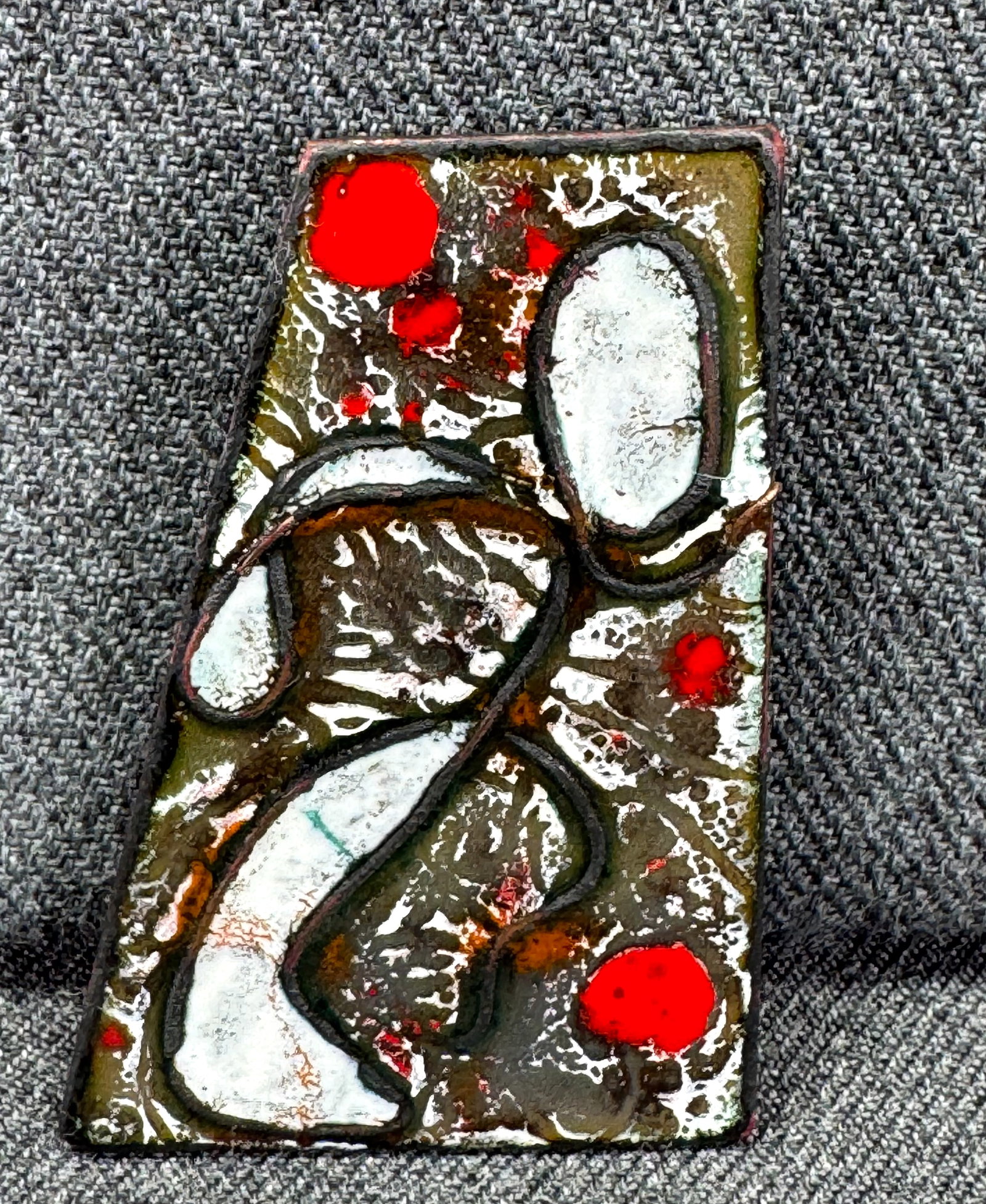 Vintage MCM L. Tarachas wire inlay enamel on copper man on the run brooch pin (1 of 5)