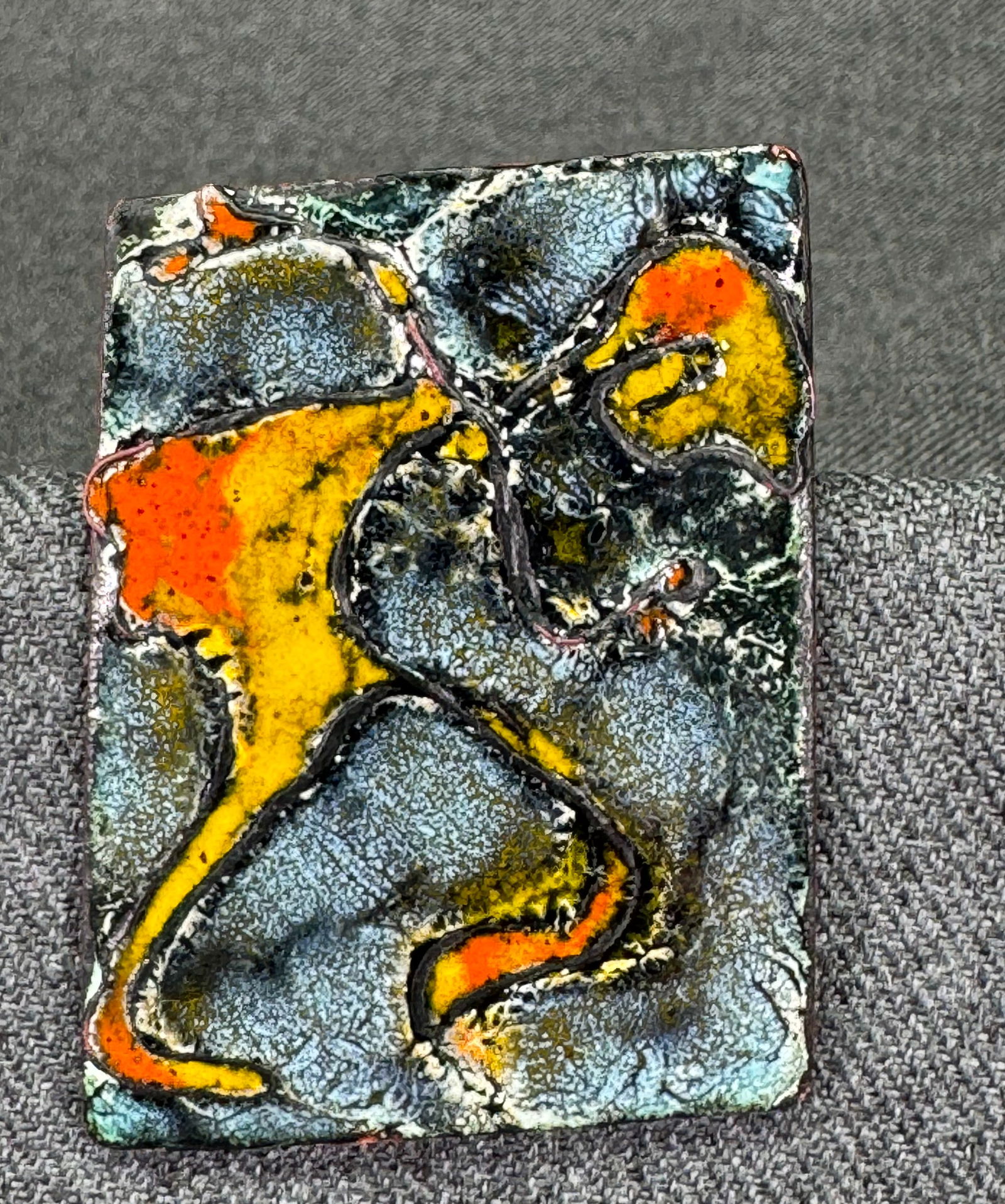 Vintage MCM L. Tarachas enamel on copper figural brooch pin (1 of 5)