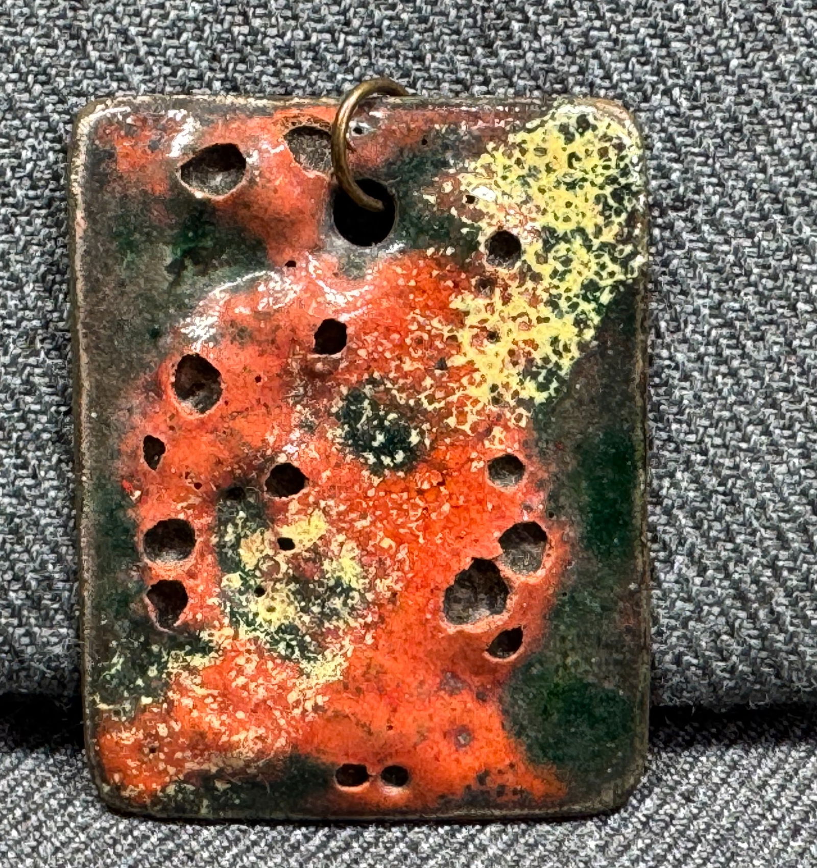 Vintage MCM L. Tarachas enamel on copper holed man pendant: IN HOUSE FLAT SHIPPING & HANDLING COST WITHIN ALL THE U.S. : $7 To bypass LiveShipping, and use our In-House shipping service for $7 or shipping combined for multiple lots, please select “Arrange Yo