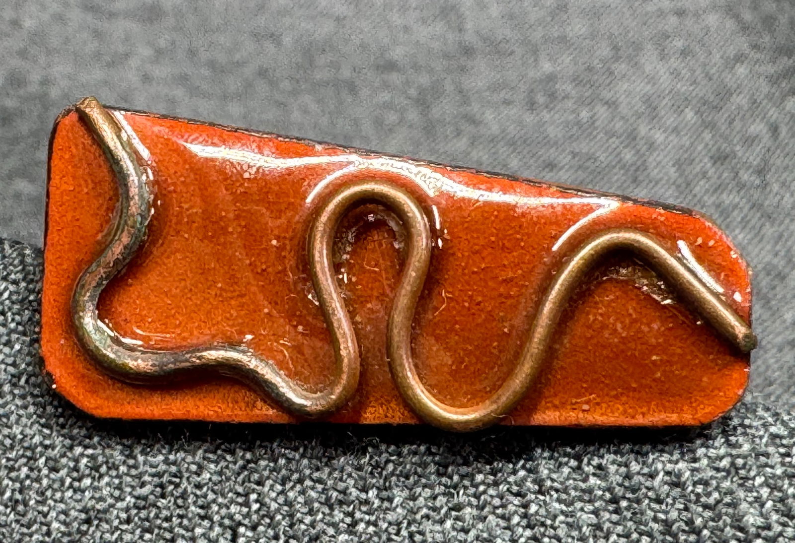 Vintage MCM L. Tarachas wire inlay enamel on copper snake brooch pin (1 of 5)
