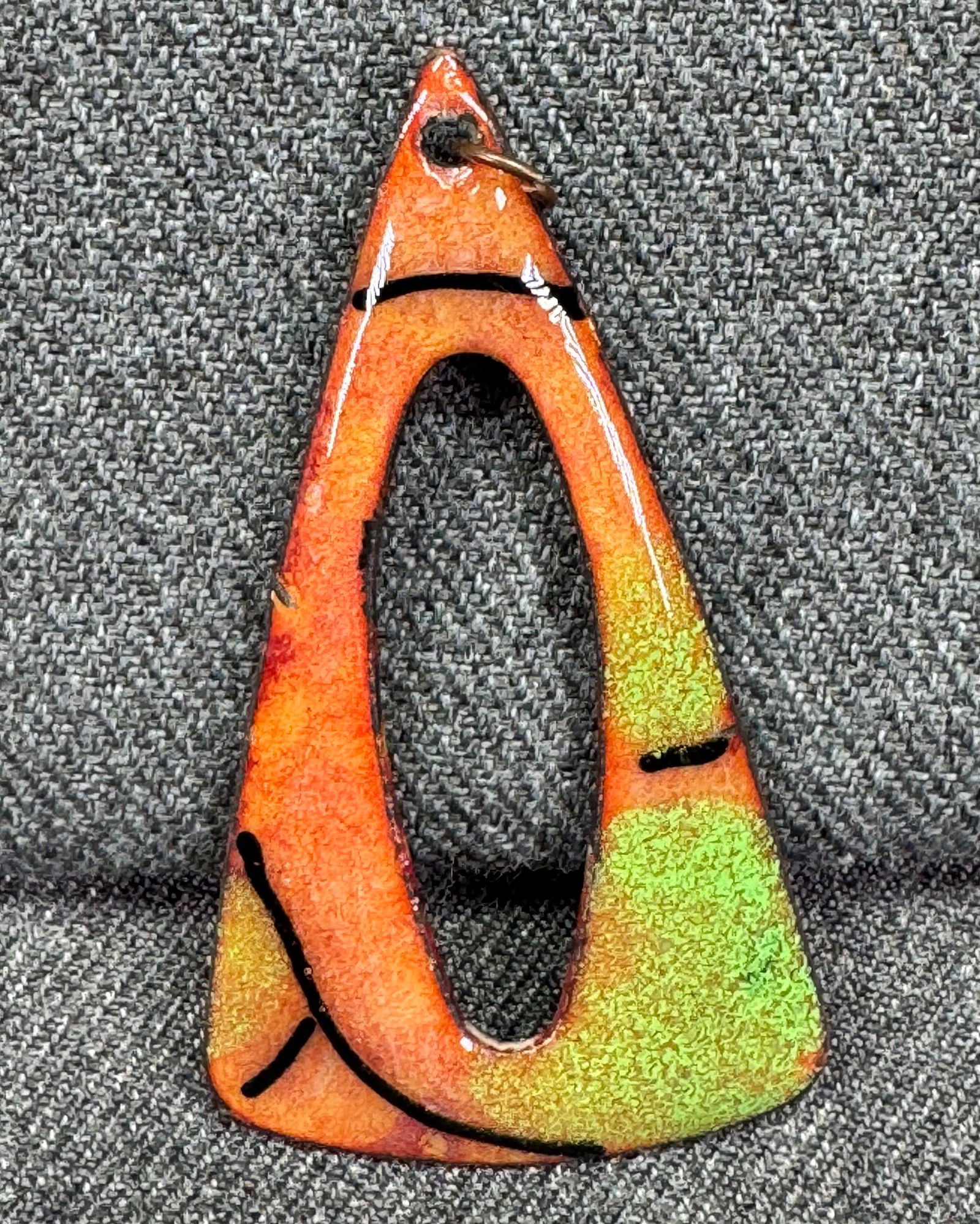 Vintage MCM L. Tarachas enamel on copper oval hole pendant: IN HOUSE FLAT SHIPPING & HANDLING COST WITHIN ALL THE U.S. : $7 To bypass LiveShipping, and use our In-House shipping service for $7 or shipping combined for multiple lots, please select “Arrange Yo