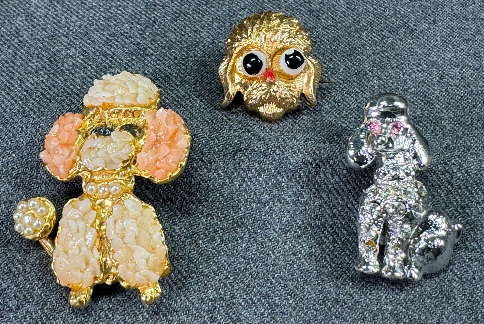 Vintage assorted jeweled poodle puppies dogs pin brooches . Lot of 3: IN HOUSE FLAT SHIPPING & HANDLING COST WITHIN ALL THE U.S. : $7 To bypass LiveShipping, and use our In-House shipping service for $7 or shipping combined for multiple lots, please select “Arrange Yo